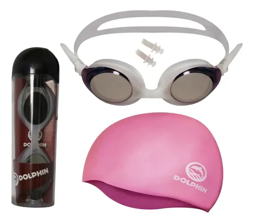 Kit Natación Antiparras Con Gorro Tapones Estuche Dolphin