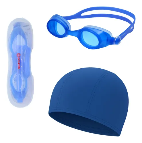 Combo de Gorro de Natación y Antiparras Dolphin - Azul